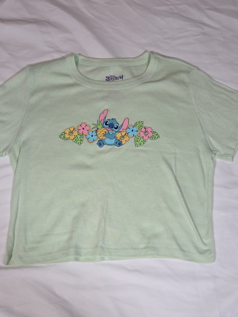DISNEY STITCH light green Crop Top Size L women Hawaiian Pineapple